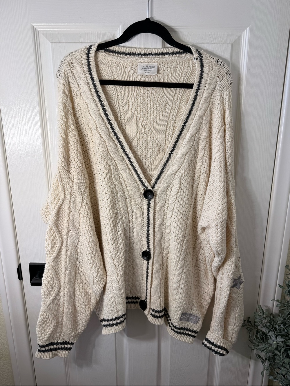 Taylor Swift Ivory Cable-Knit Button Cardigan with Contrast Trim NWOT